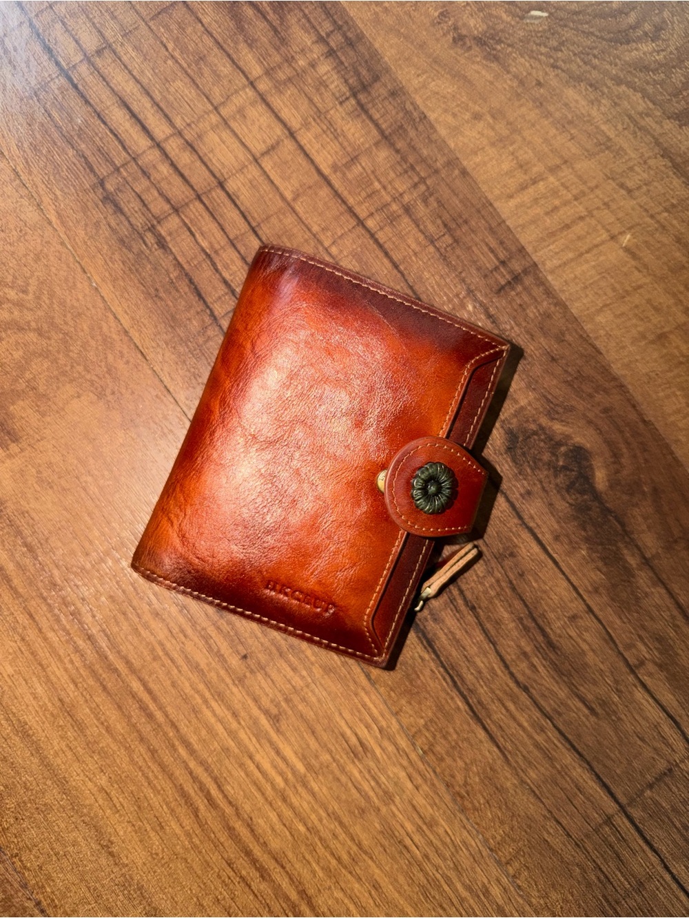Compact Leather Wallet with Snap Closure in Chestnut